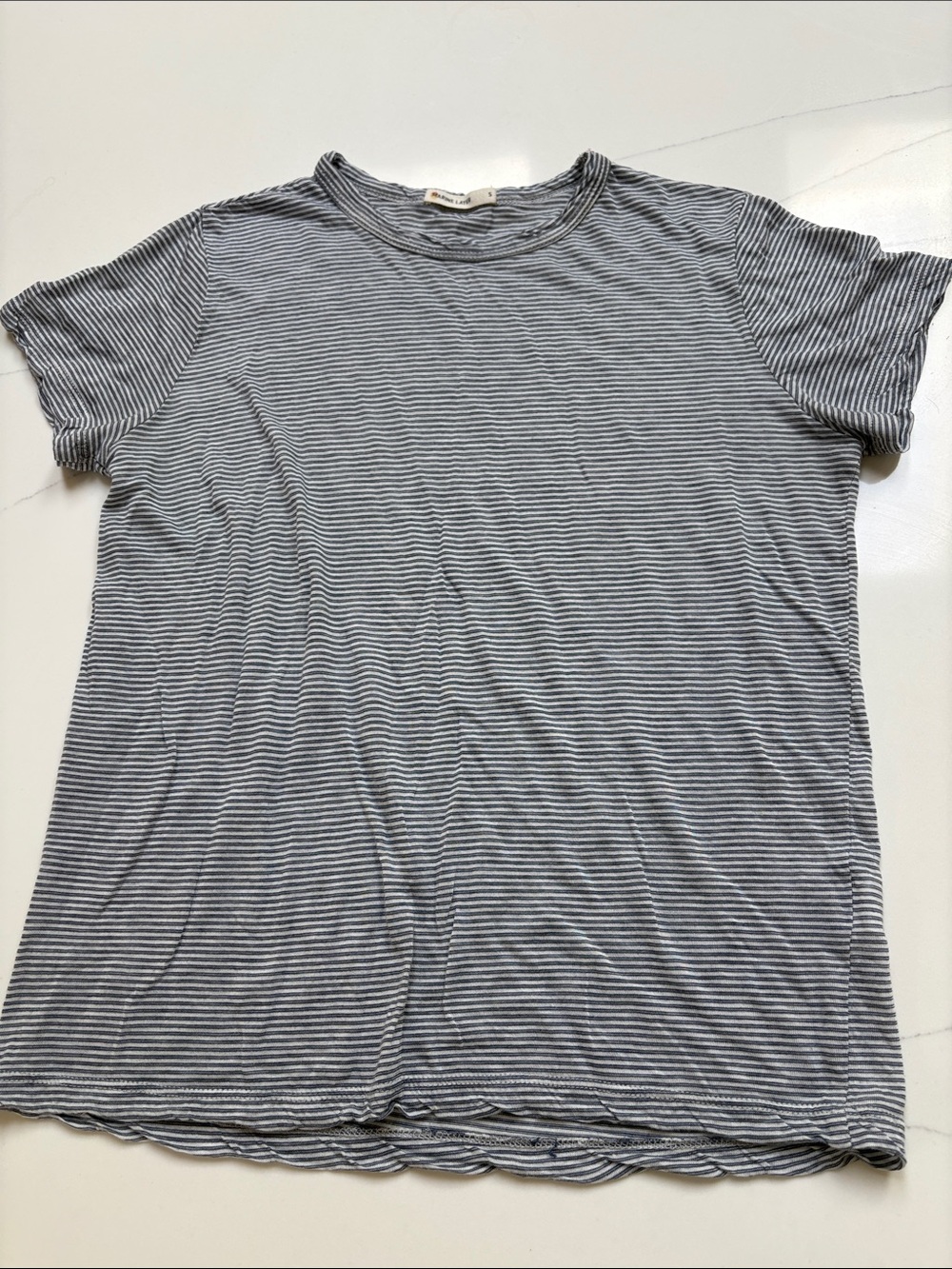 Marine Layer Thin Striped Short-Sleeve tencel Tee - blue & White